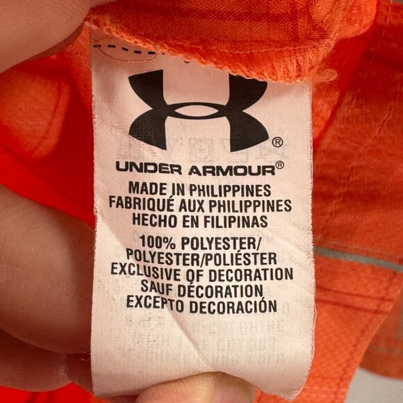 Under Armour Mens 2XL Long Sleeve Orange Plaid HeatGear Loose Fit Shirt - Picture 8 of 8